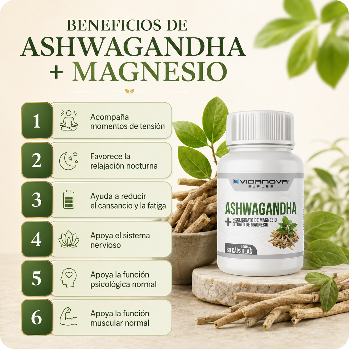 Ashwagandha + Magnesio 1000mg 60 CAPS